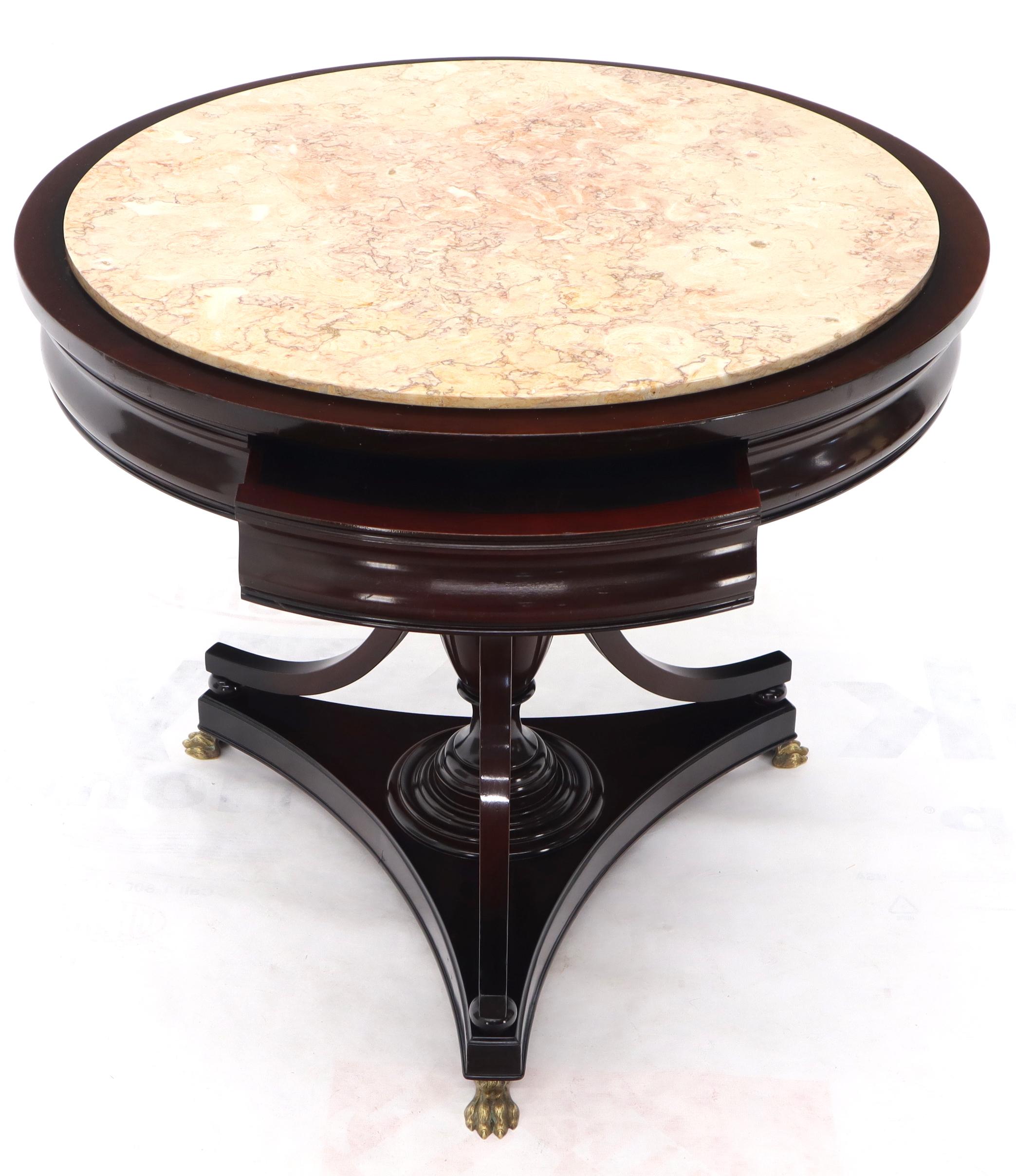 Mahogany Cup Shape Base Pink Marble Top Brass Claw Feet Center Table Gueridon For Sale 2