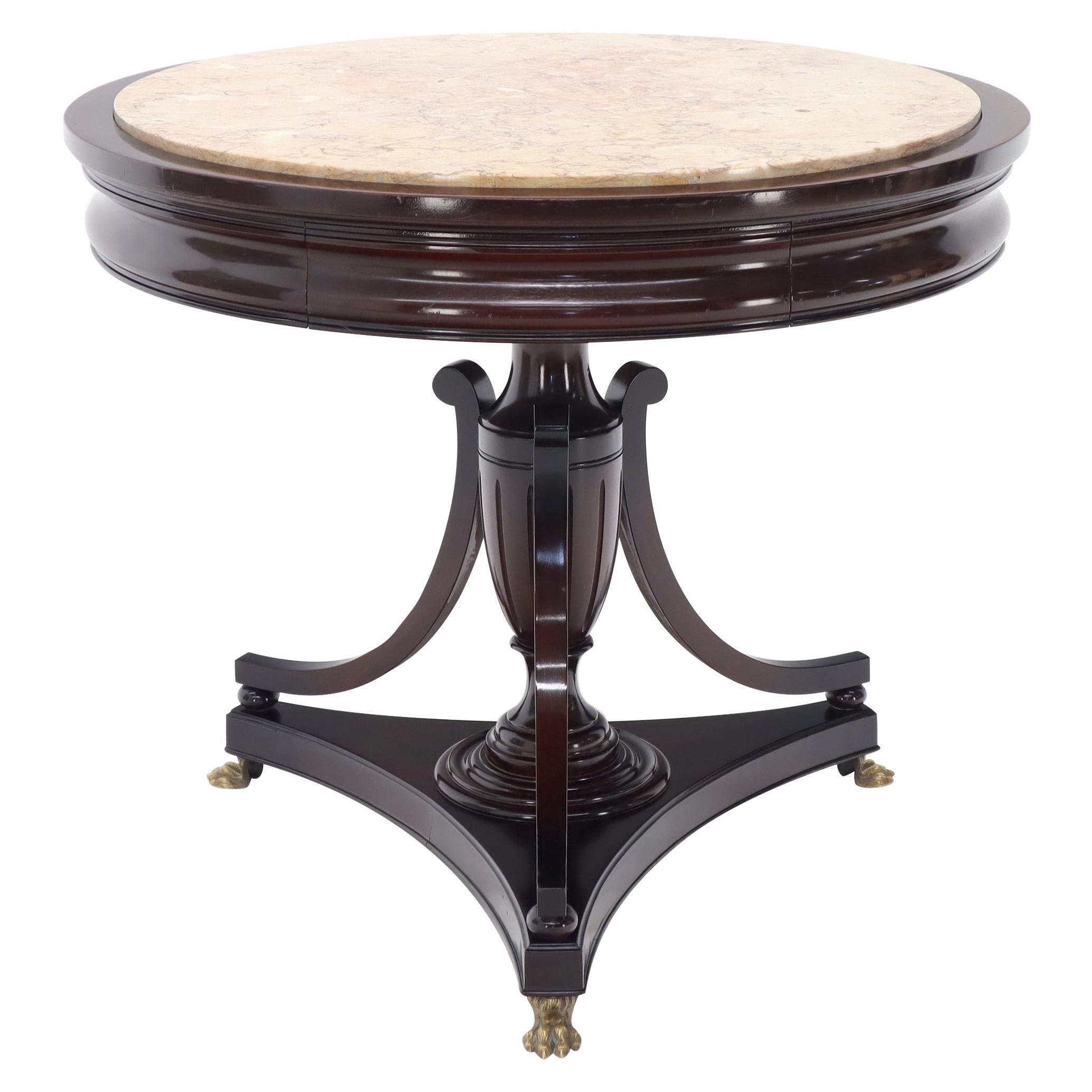 Mahogany Cup Shape Base Pink Marble Top Brass Claw Feet Center Table Gueridon For Sale