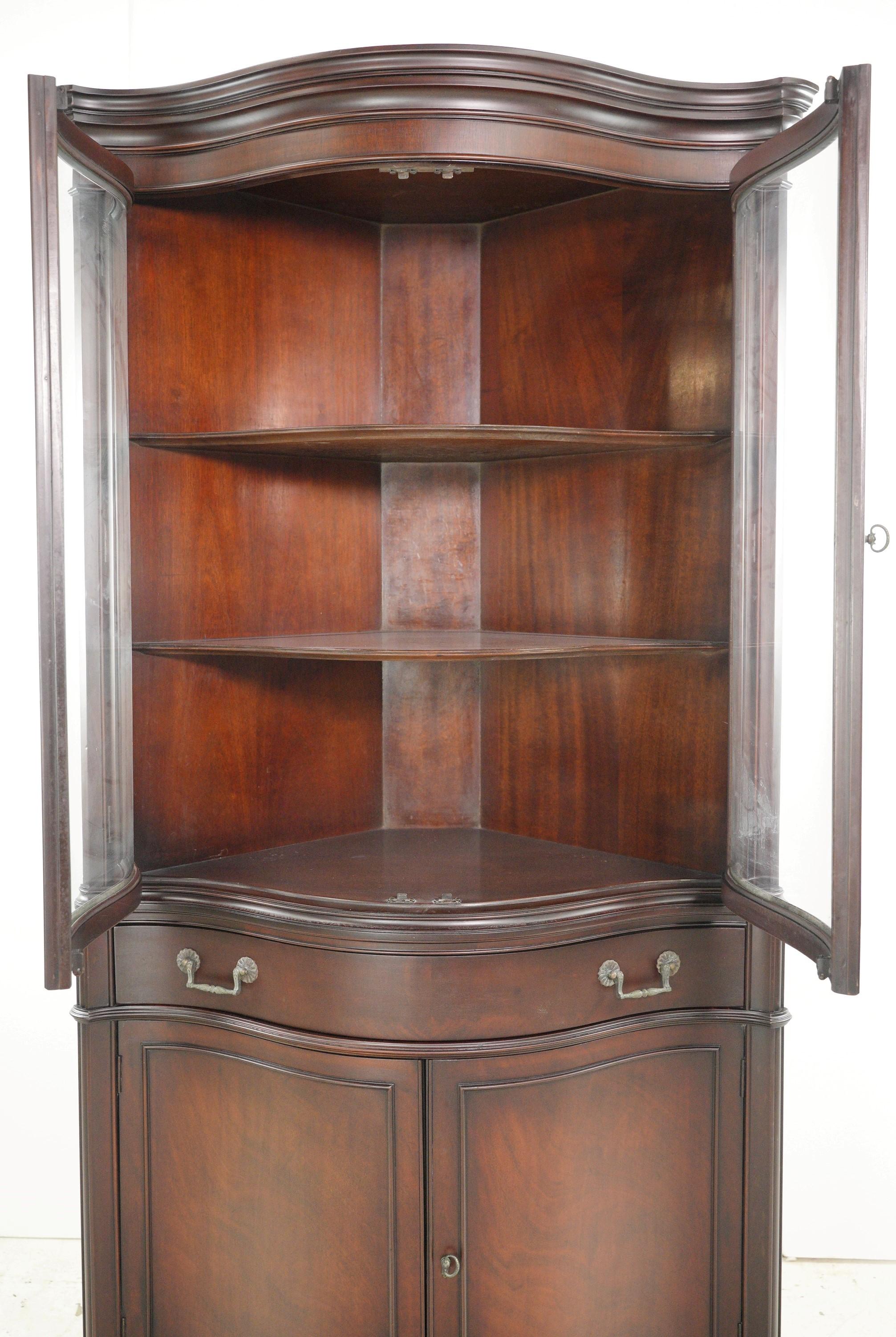 Mahogany Curved Glass Doors Corner Cabinet For Sale 4
