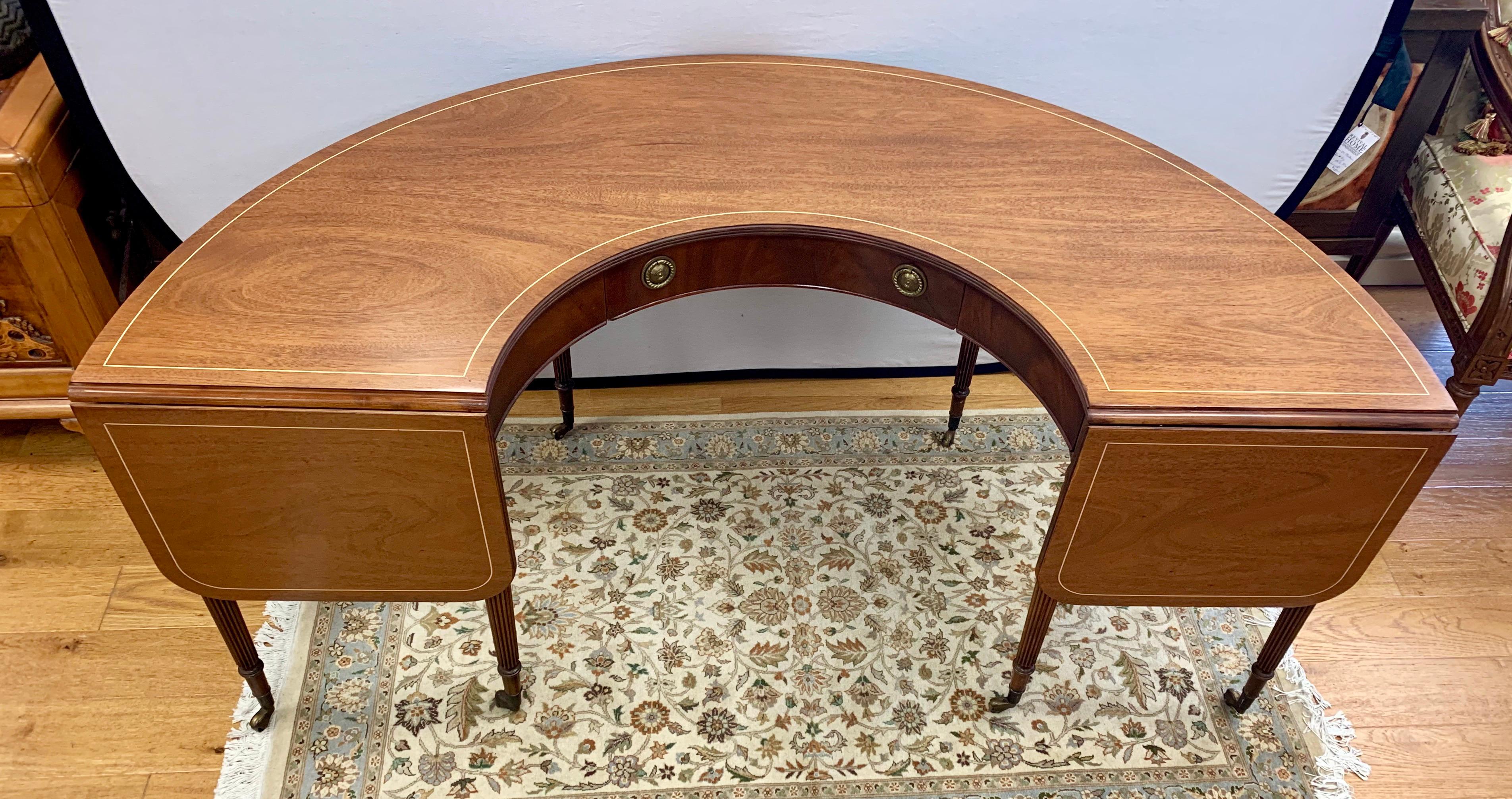 English Mahogany Curved Hunt Table Desk Writing Wine Tasting Horseshoe Half Moon