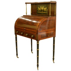 Mahogany Cylinder Desk with Églomisé Panel