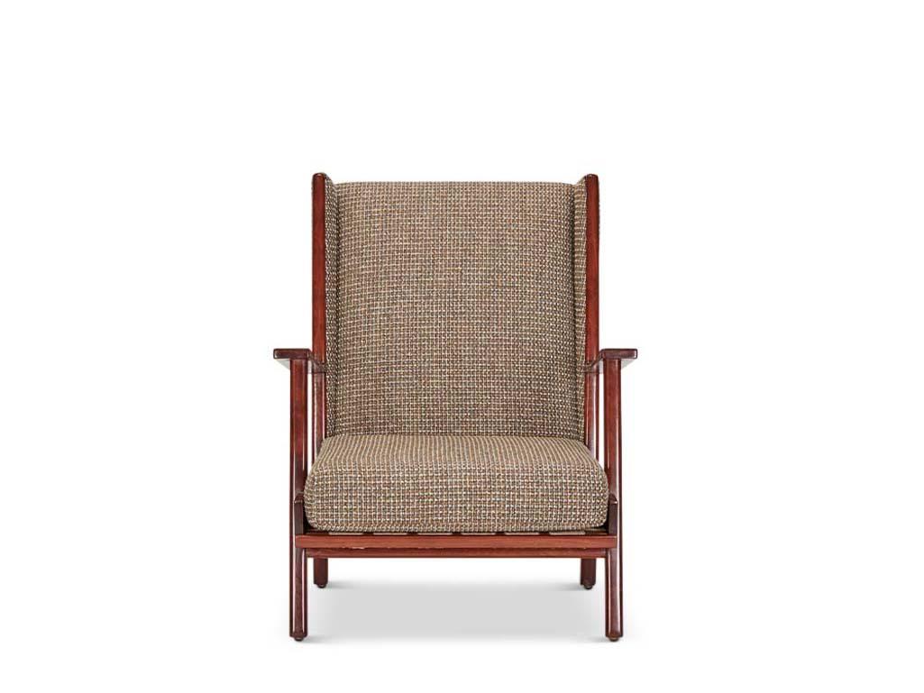 Newly Upholstered Mahogany Danish Lounge Chair. 
Dimensions: 29
