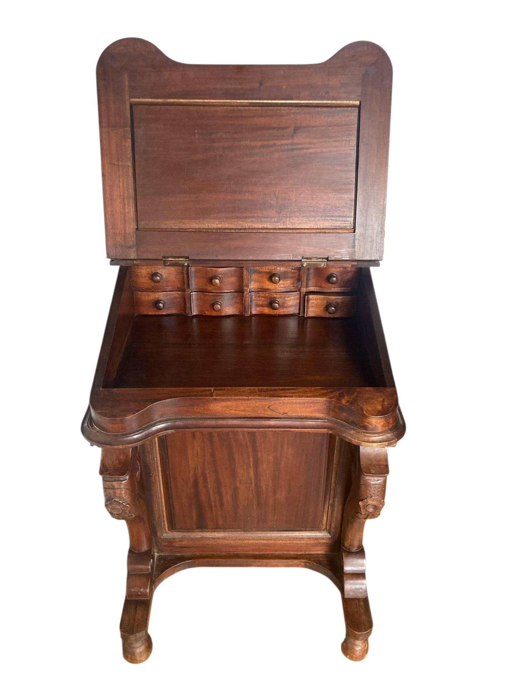 Mahogany Davenport Desk or Bureau With Faux Red Leather Sloped Writing area. For Sale 6