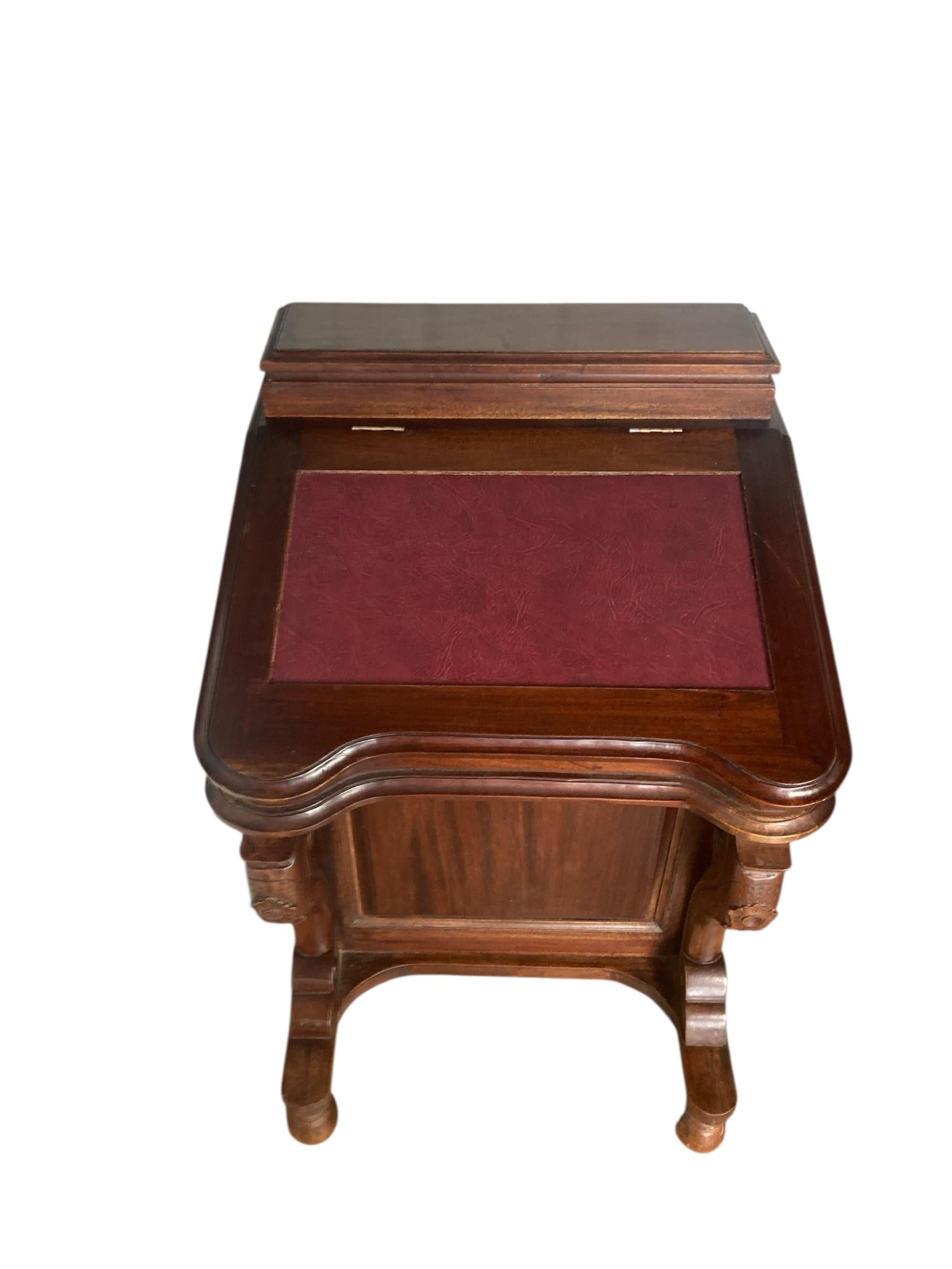 Mahogany Davenport Desk or Bureau With Faux Red Leather Sloped Writing area. For Sale 7