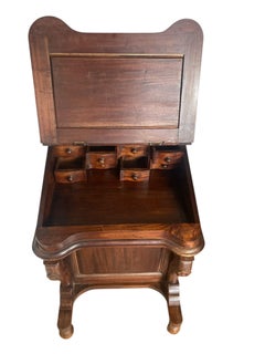 Mahogany Davenport Desk or Bureau With Faux Red Leather Sloped Writing area.