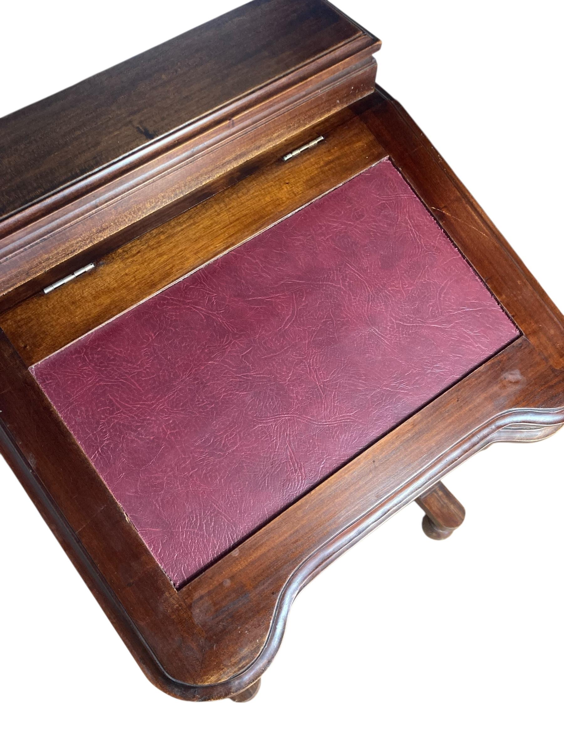 British Mahogany Davenport Desk or Bureau With Faux Red Leather Sloped Writing area. For Sale