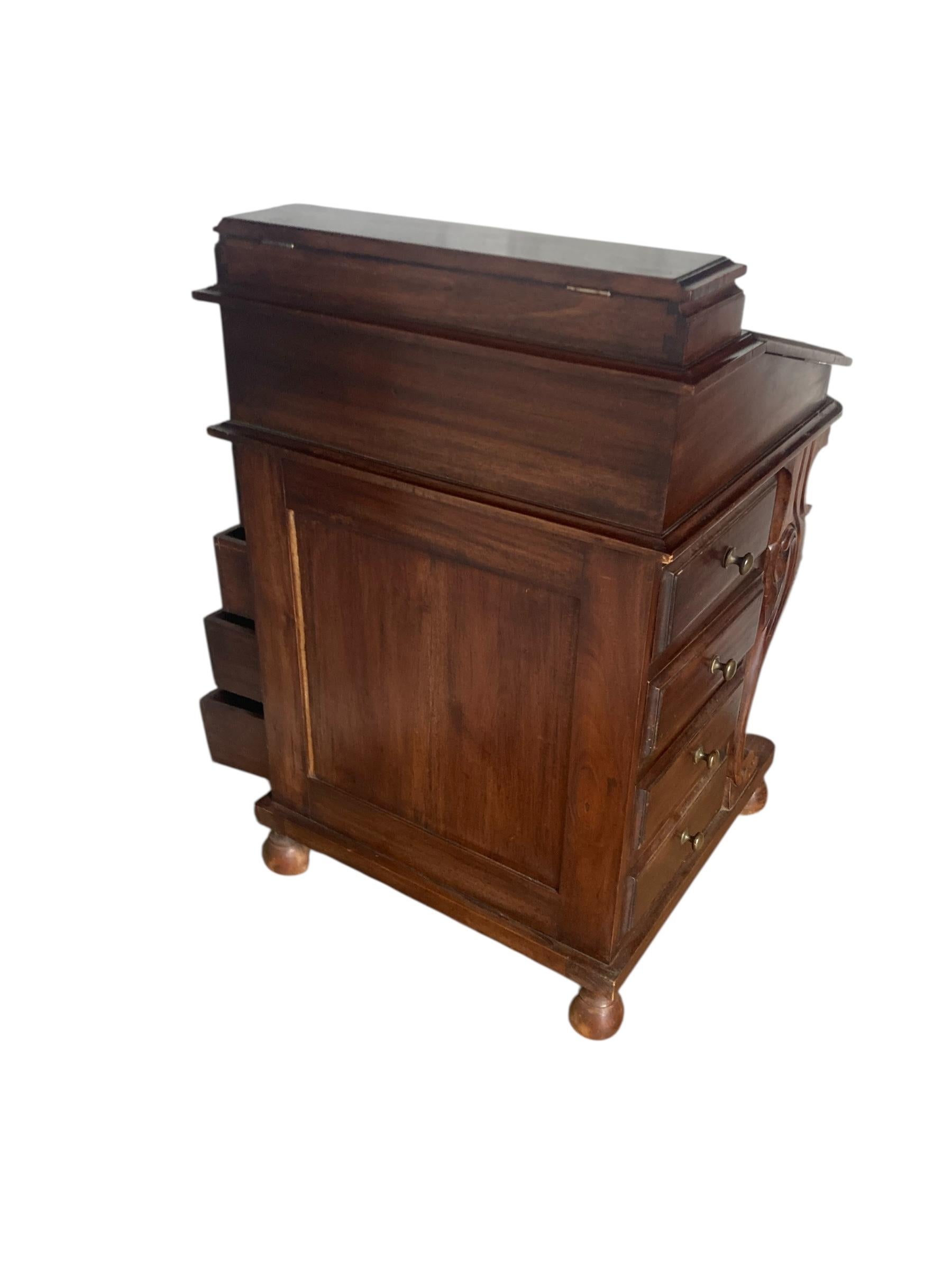 19th Century Mahogany Davenport Desk or Bureau With Faux Red Leather Sloped Writing area. For Sale