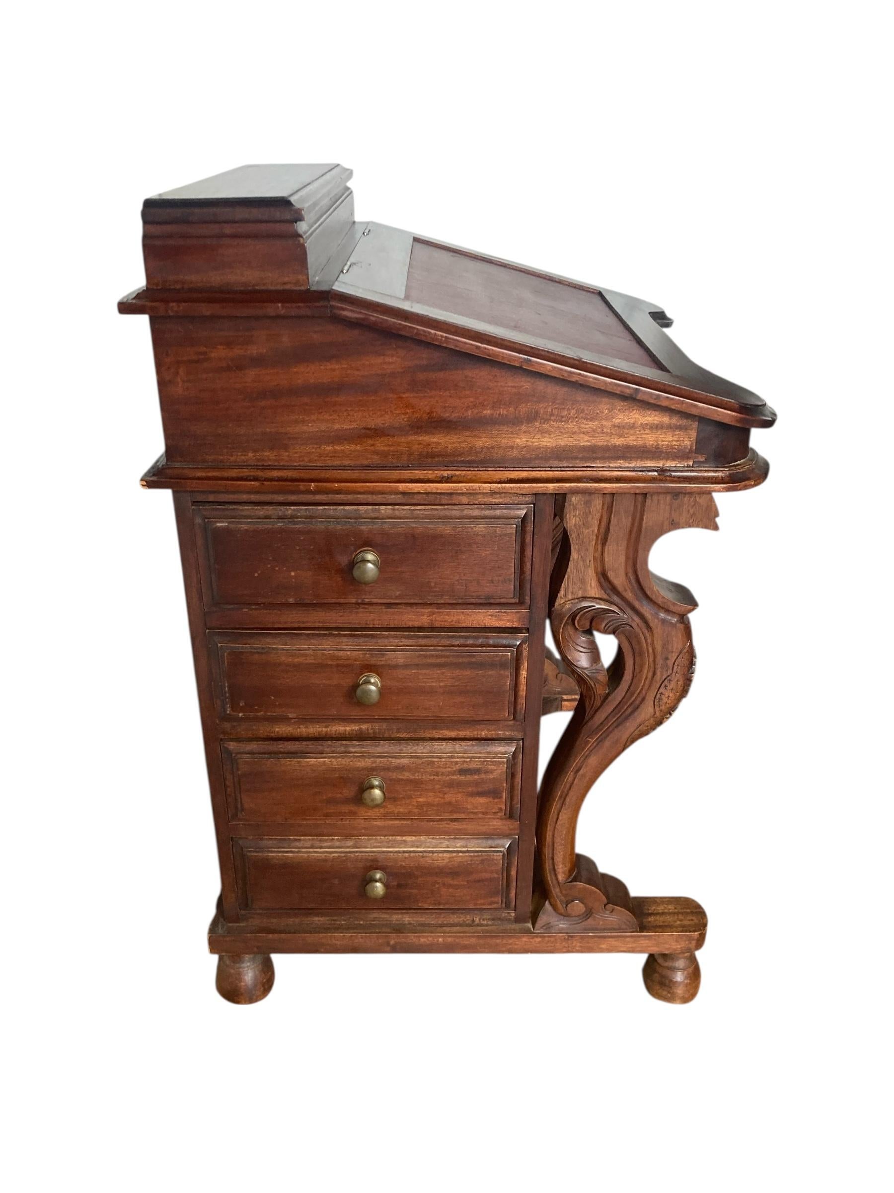 Mahogany Davenport Desk or Bureau With Faux Red Leather Sloped Writing area. For Sale 2