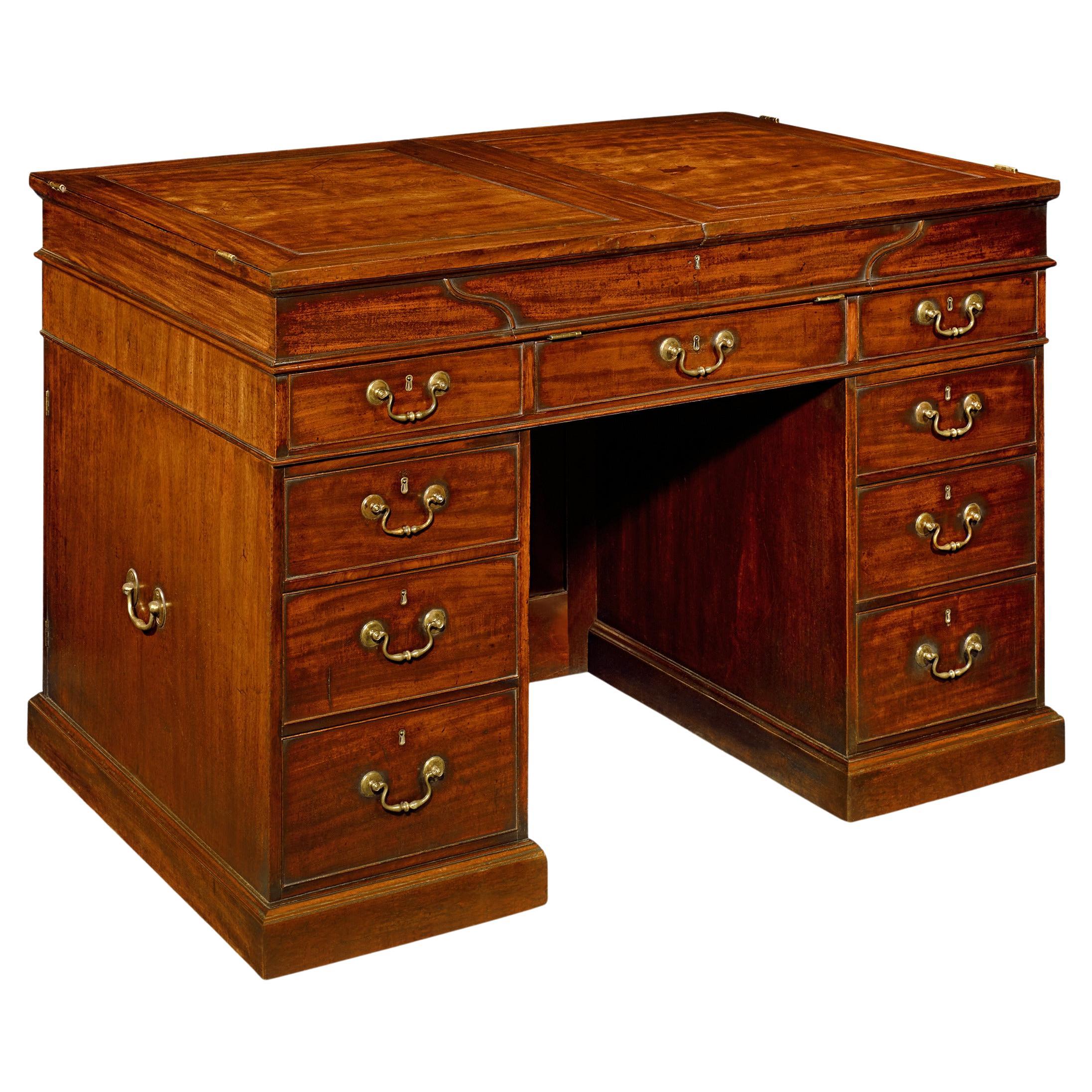 This writing desk from the highly esteemed Thomas Chippendale is exceptionally rare and unique. The renowned cabinetmaker was the first craftsman to exhibit such a strong following that an entire style bears his name and not that of a monarch. He