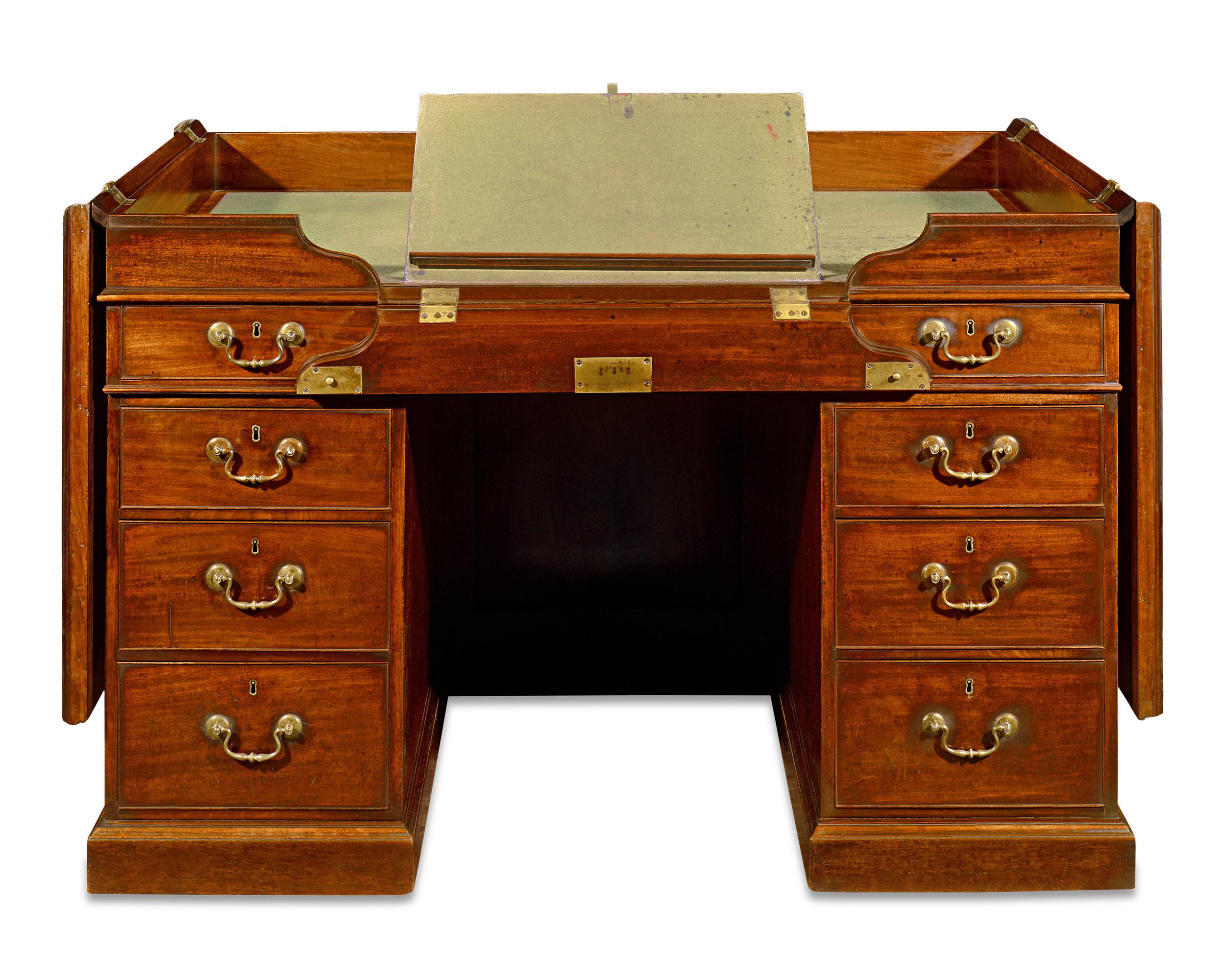 Brass Mahogany Desk by Thomas Chippendale For Sale