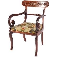 Mahogany Desk Chair, French Empire Period, Cabriole Legs, Early 19th Century