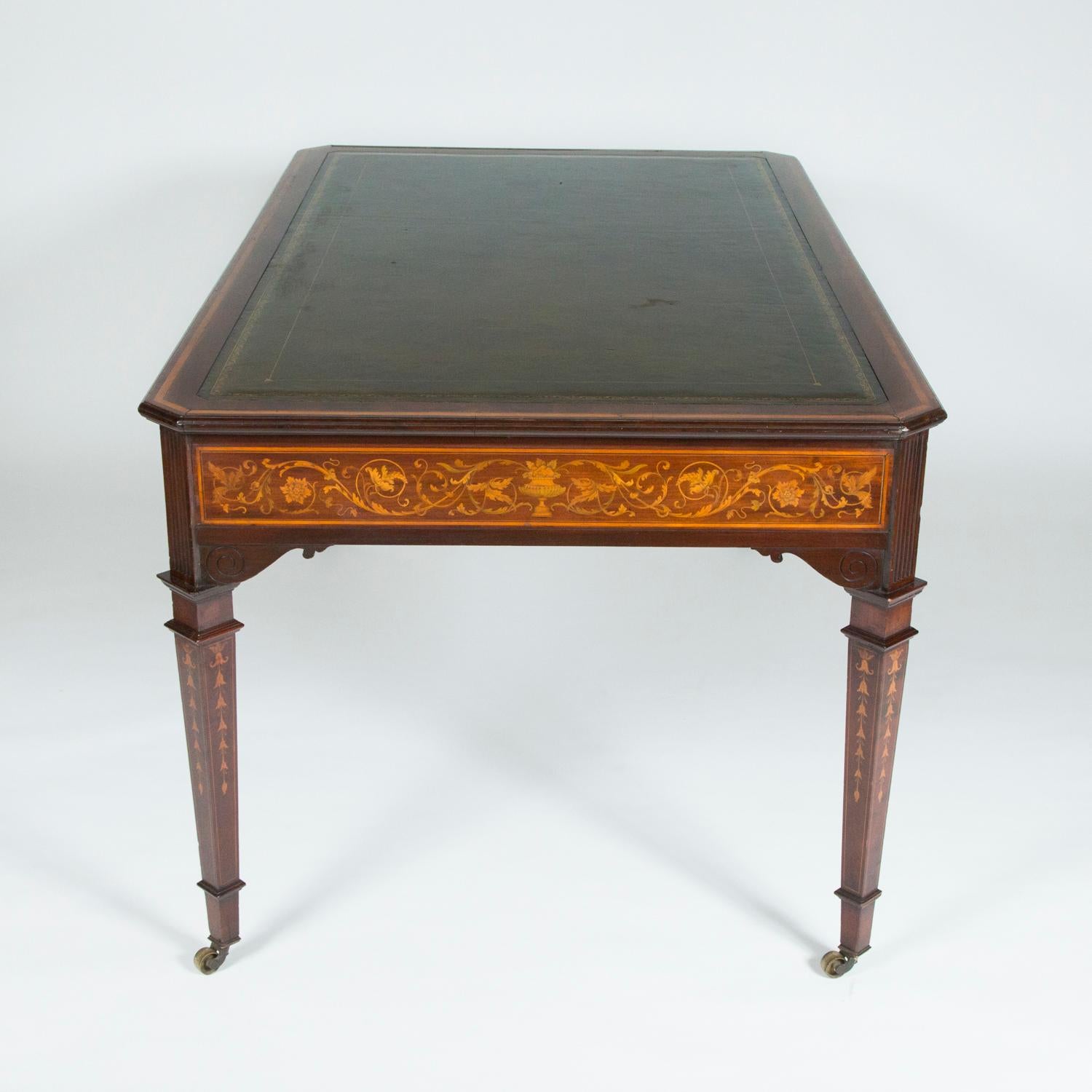 19th Century Mahogany writing table with detailed floral marquetry & carved decoration For Sale