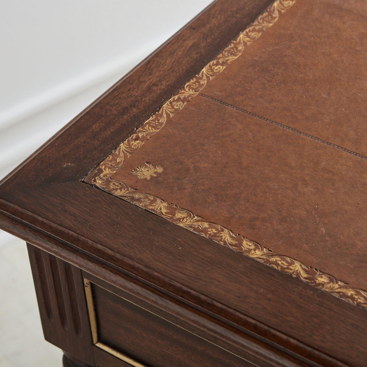 Mahogany Desk With Inlaid Leather Top and Gold Leaf Details, Early 20th Century 6