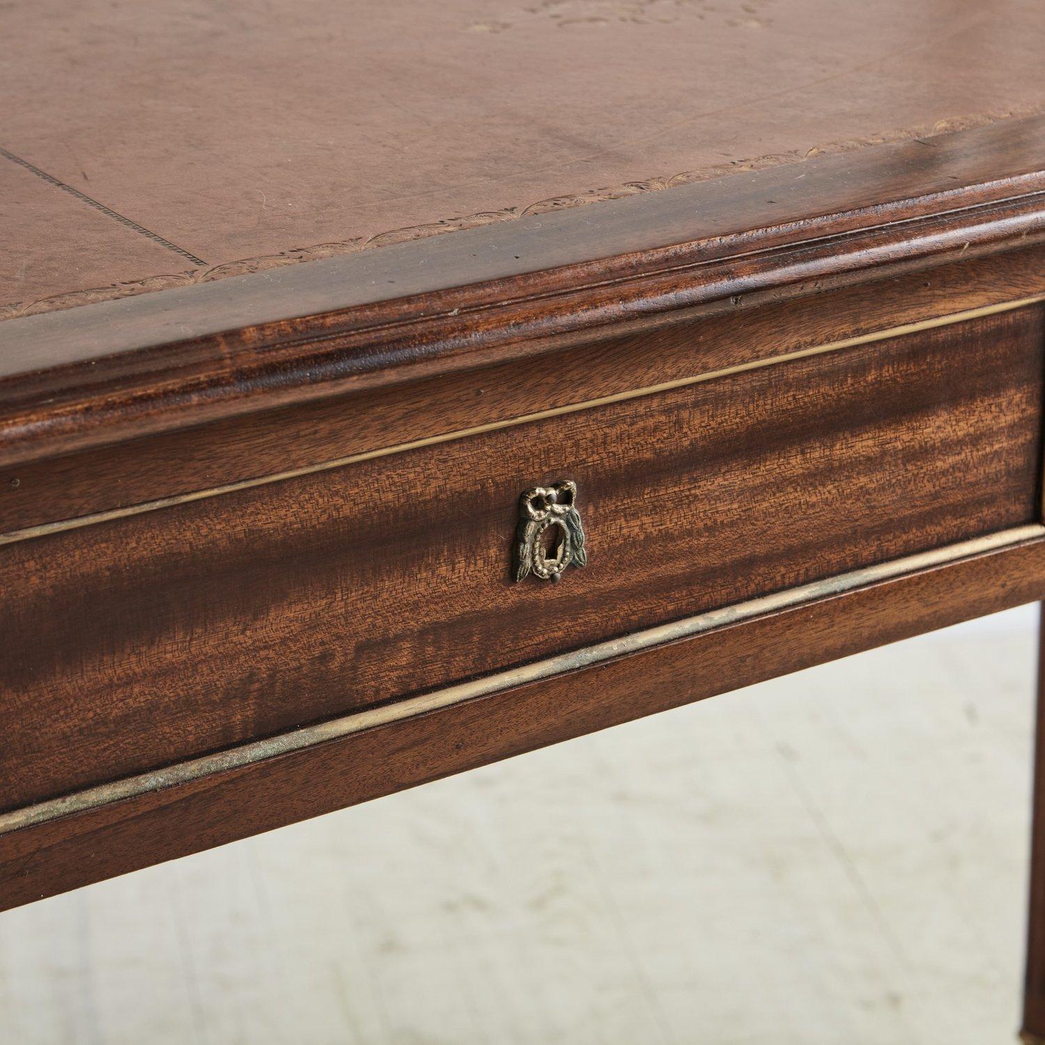 Mahogany Desk With Inlaid Leather Top and Gold Leaf Details, Early 20th Century 14