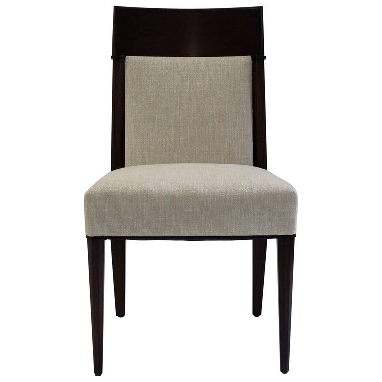 Mahogany Dining Sidechair with Carved Upholstered Back and Seat and Tapered Legs 1
