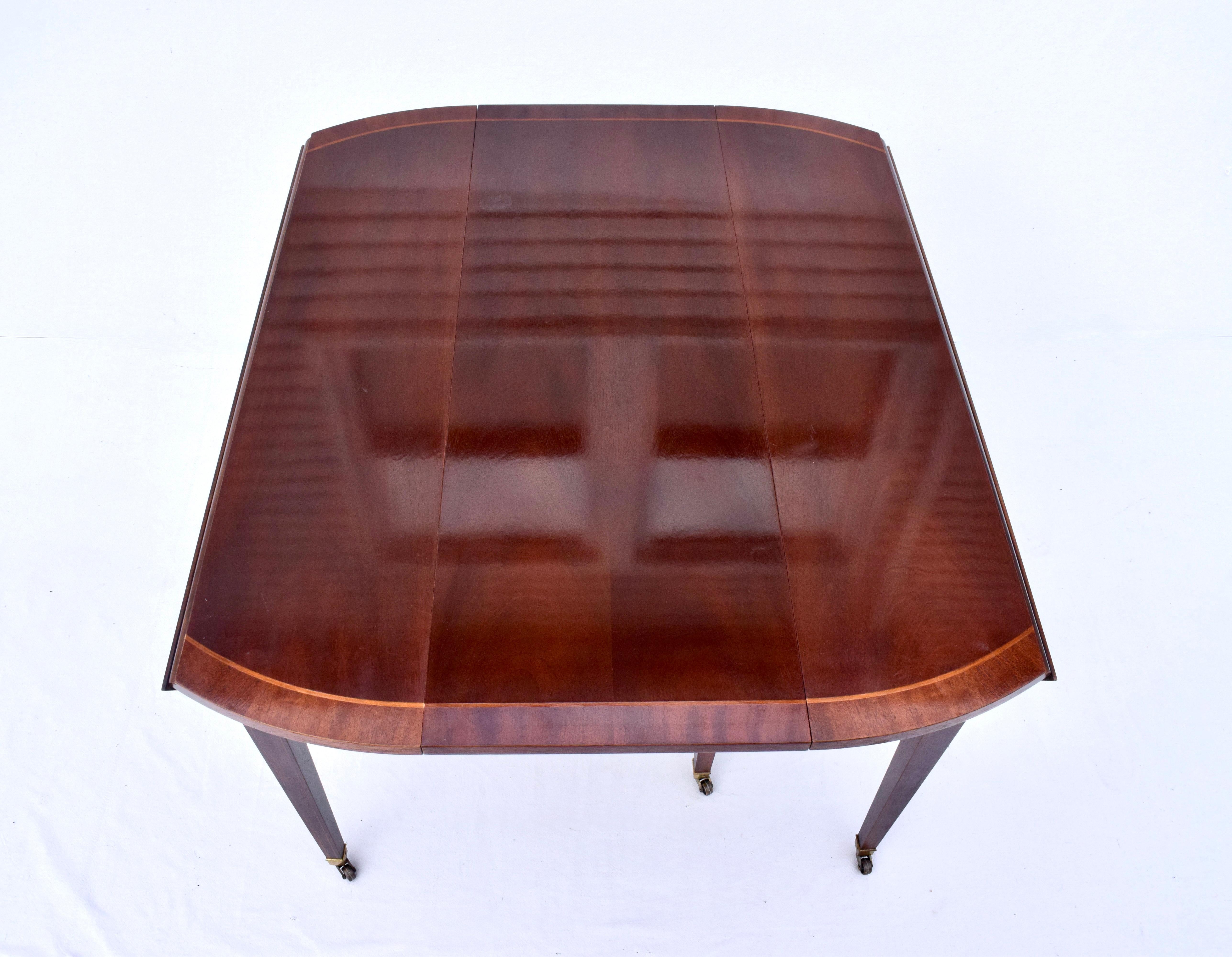 Brass Mahogany Dining Table With Drop Leaf Option by Baker Furniture For Sale