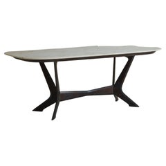 Mahogany Dining Table with Marble Top by Carlo Di Carli, Italy 1950s