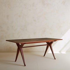 Mahogany Dining Table With Marbled Green Glass Top, Italy 1950s