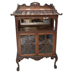 Mahogany Display Cabinet Chippendale Pagoda Top 1860