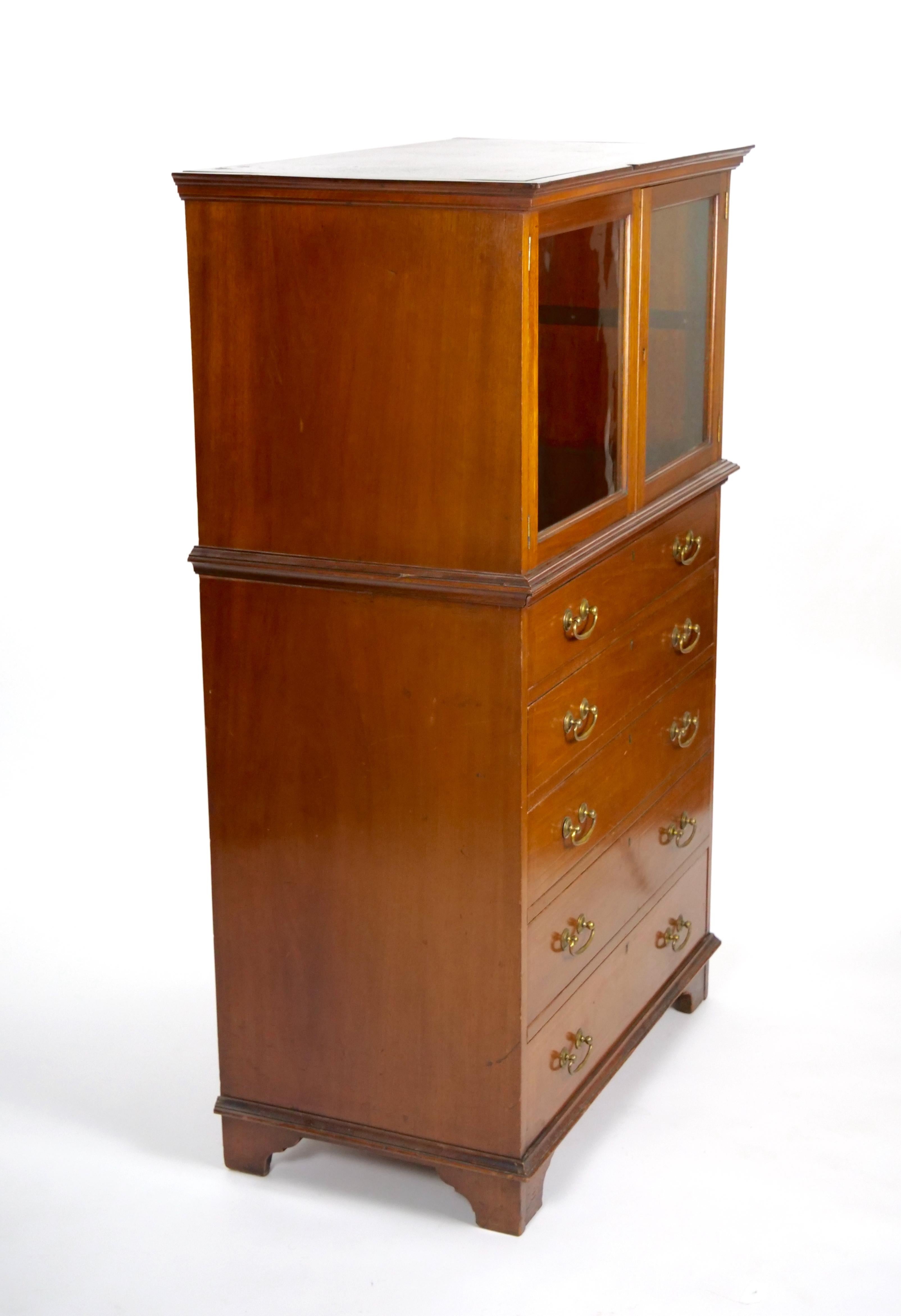 Mahogany Display Cabinet With Five Pull Front Drawers For Sale 4