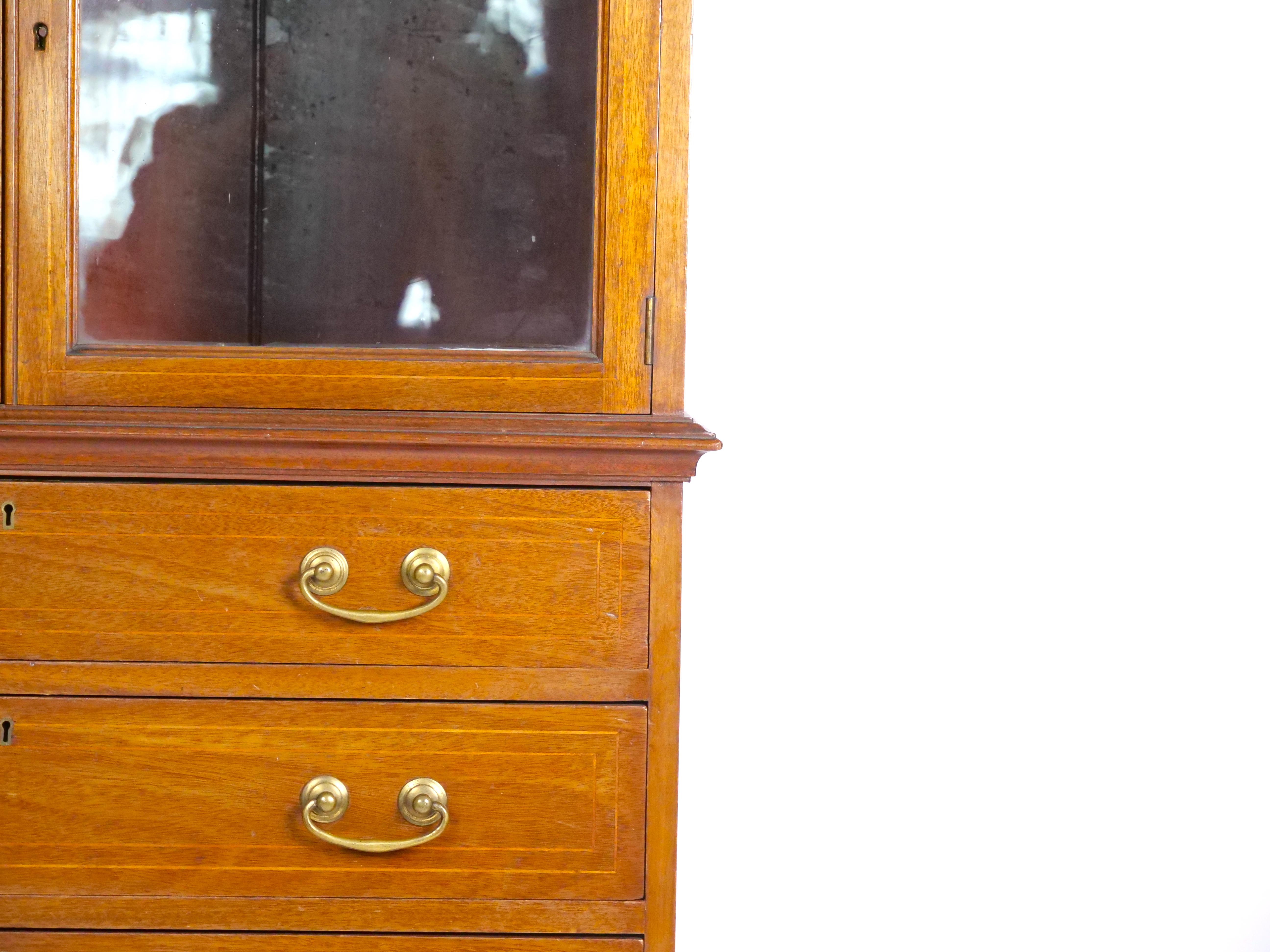 Mid-20th Century Mahogany Display Cabinet With Five Pull Front Drawers For Sale
