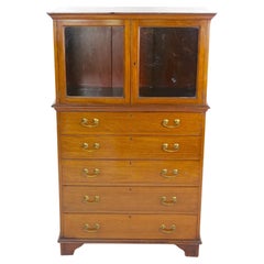 Vintage Mahogany Display Cabinet With Five Pull Front Drawers