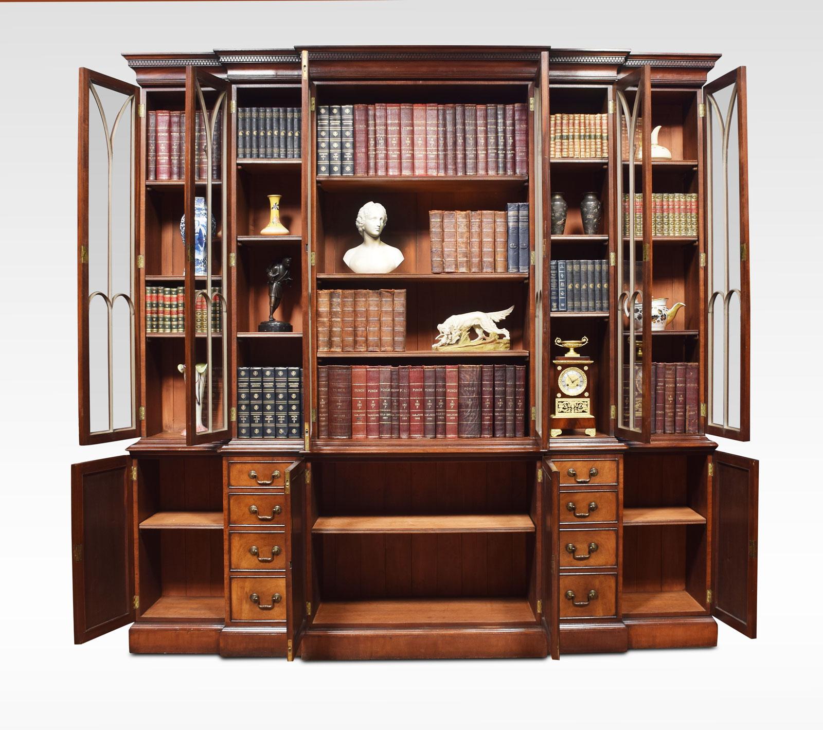 20th Century Mahogany Double Breakfront Bookcase