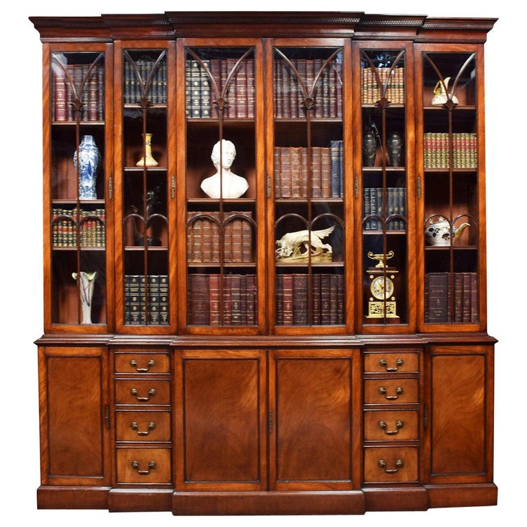 Mahogany Double Breakfront Bookcase For Sale