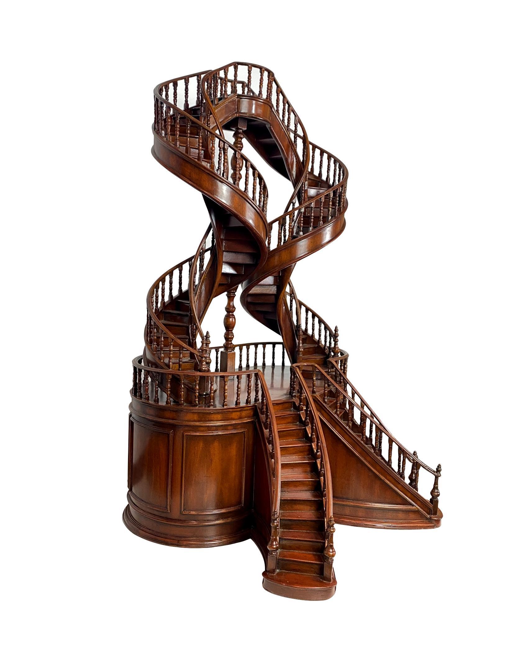 Hand-Crafted Mahogany Double Staircase Architectural Model, Late 20th Century, English