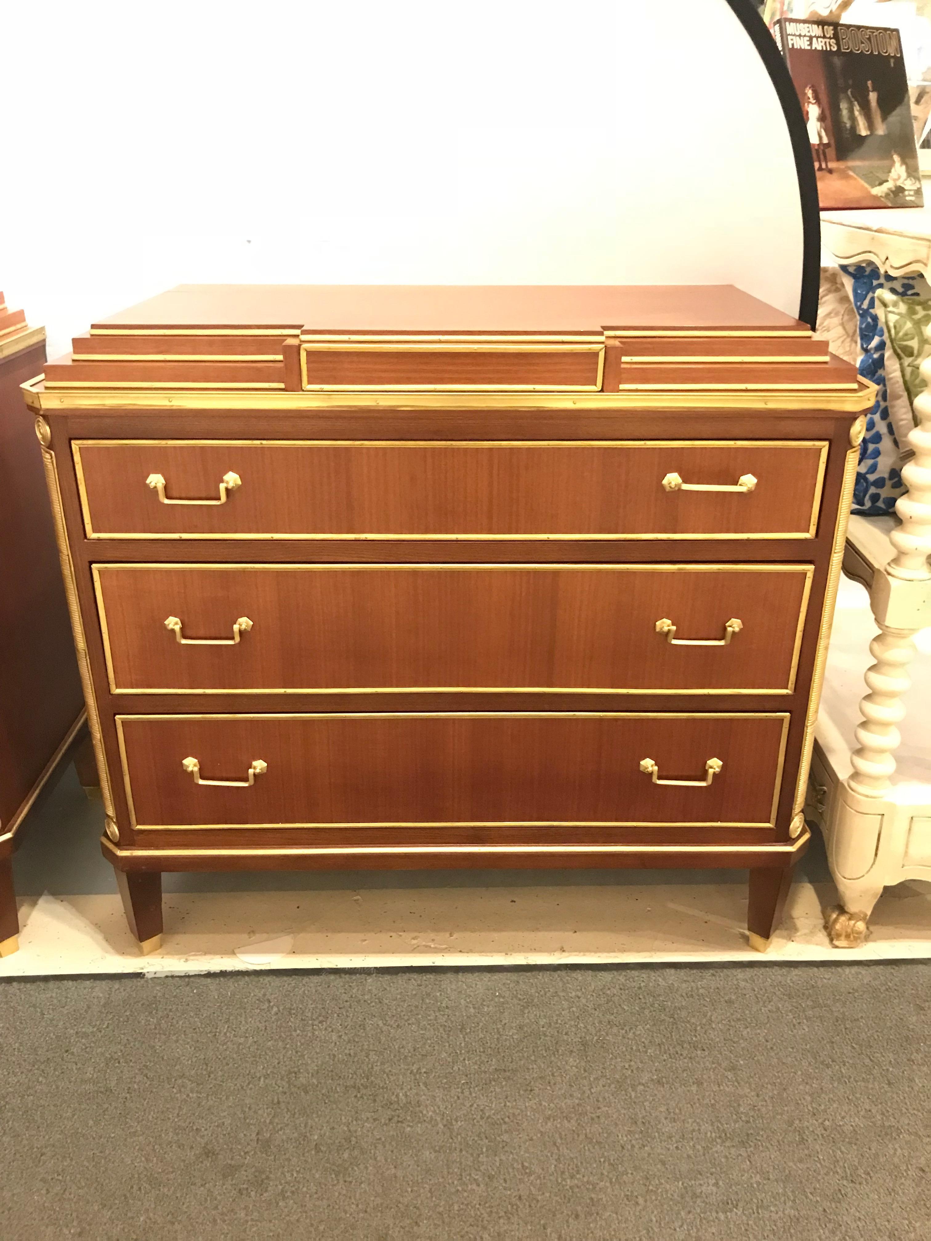 Mahogany Double Step Up Russian Neoclassical Style Commodes / Night Stands, Pair In Good Condition In Stamford, CT