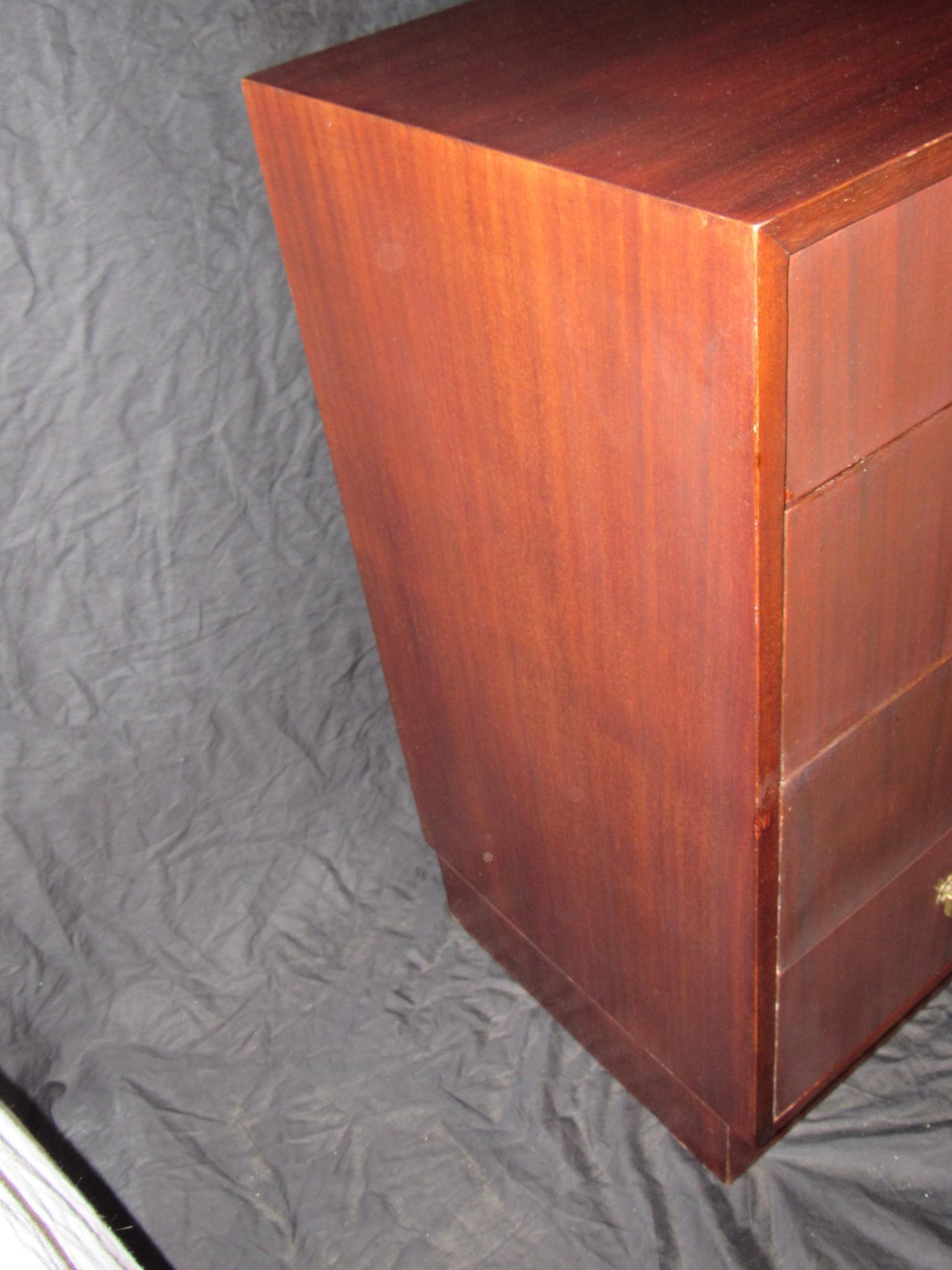 A matched pair of four-drawer Mahogany dressers from the 1940s.
Measures: The set back bases are 4 inches high.
The dressers are in excellent condition.