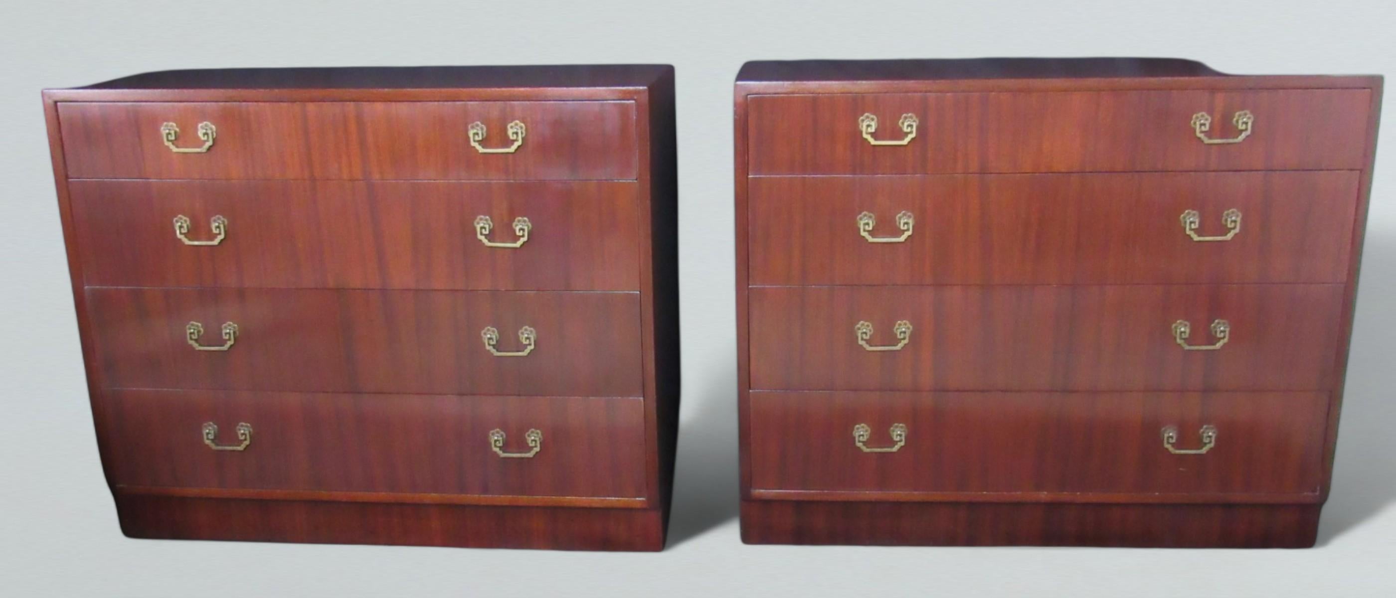 American Mahogany Dressers Four-Drawer Matched Pair, 1940s For Sale