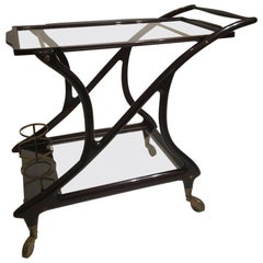 Mahogany Drinks Trolley / Bar Cart in the Manner of Ico Parisi, Italy circa 1950
