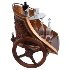 Mahogany Drinks Trolley Chariot Bar Cart Carved 1920