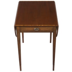 Retro Mahogany Drop Leaf Pembroke End Accent Table with Drawer