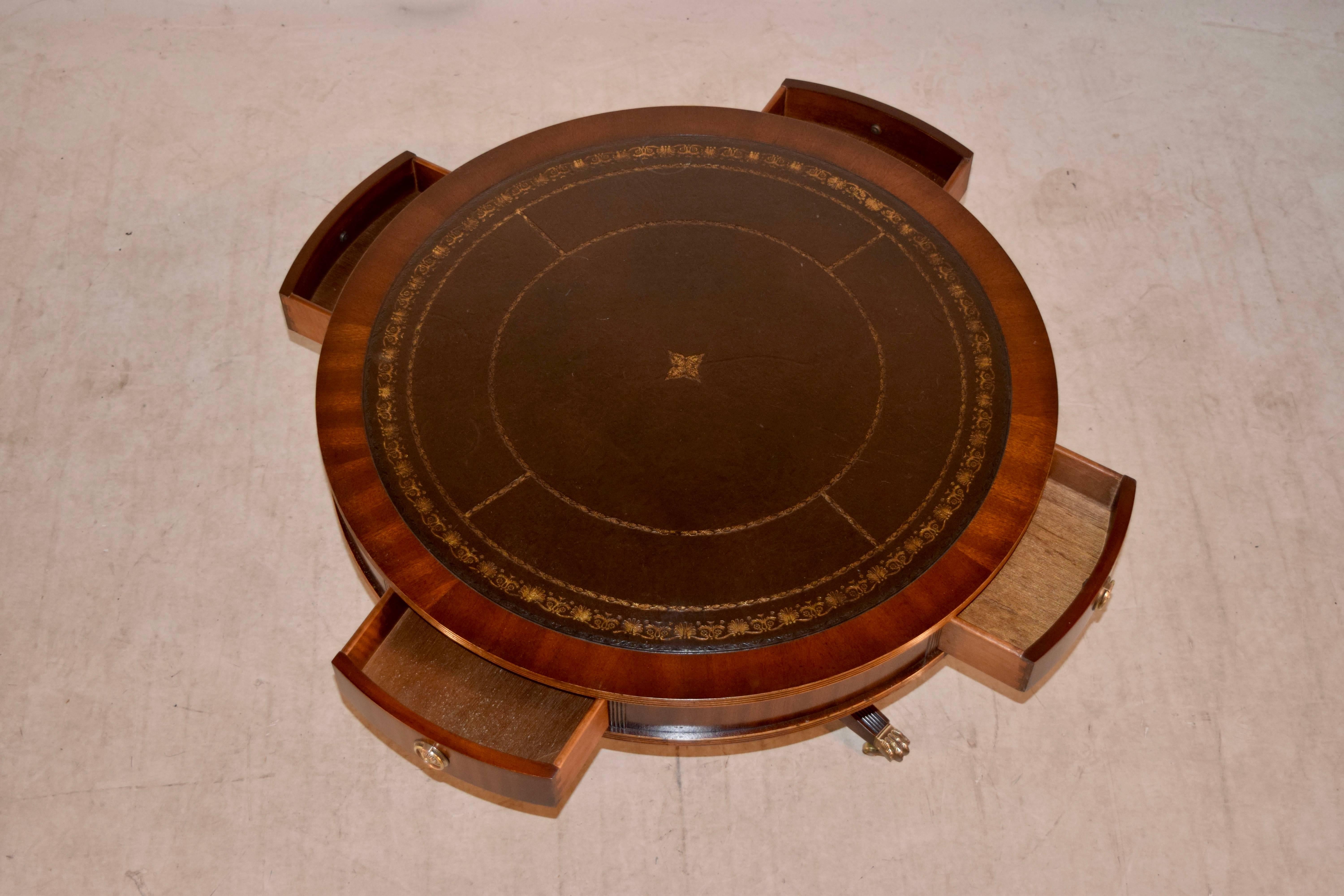 Mahogany Drum Coffee Table with Leather Top 1