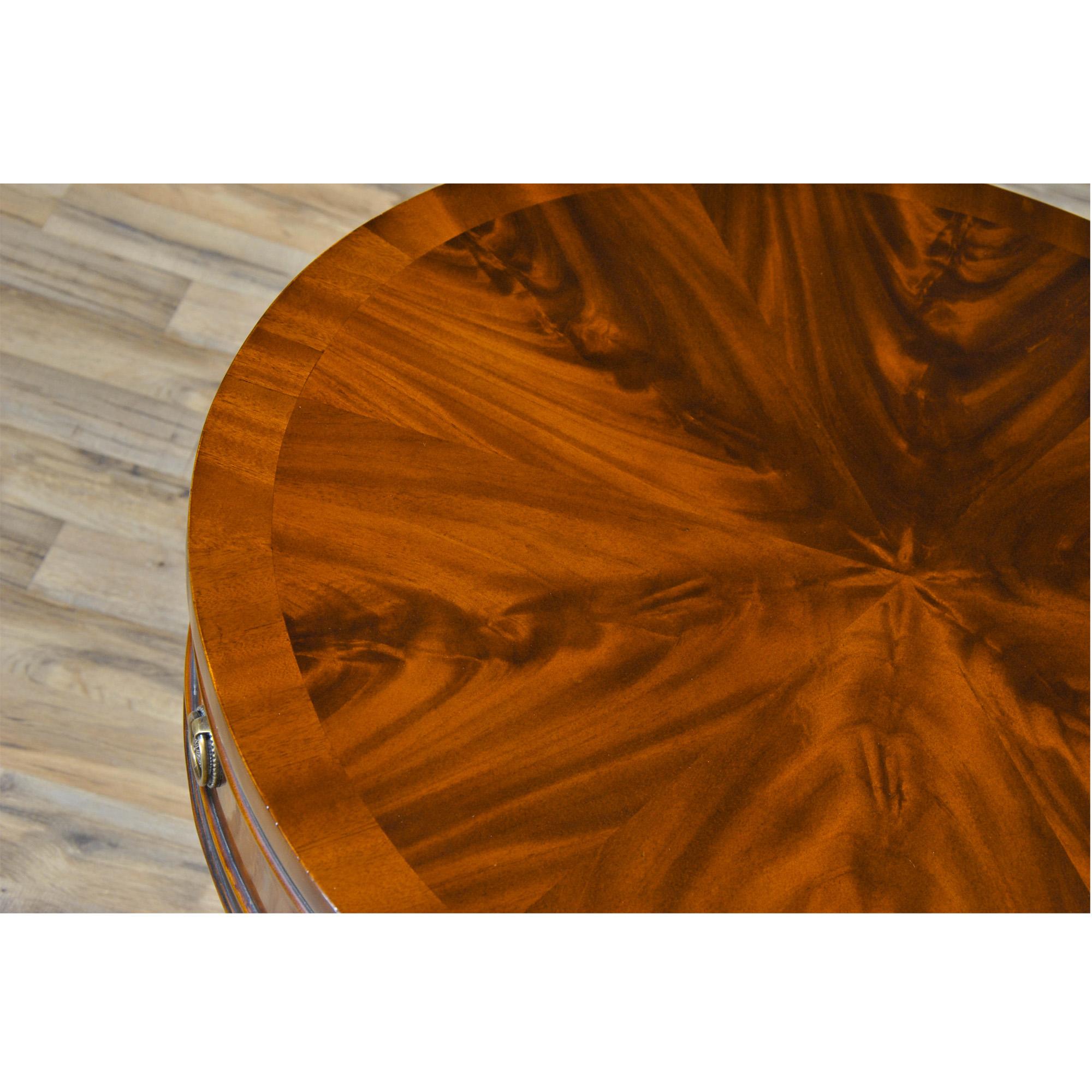 Hand-Carved Mahogany Drum Table For Sale