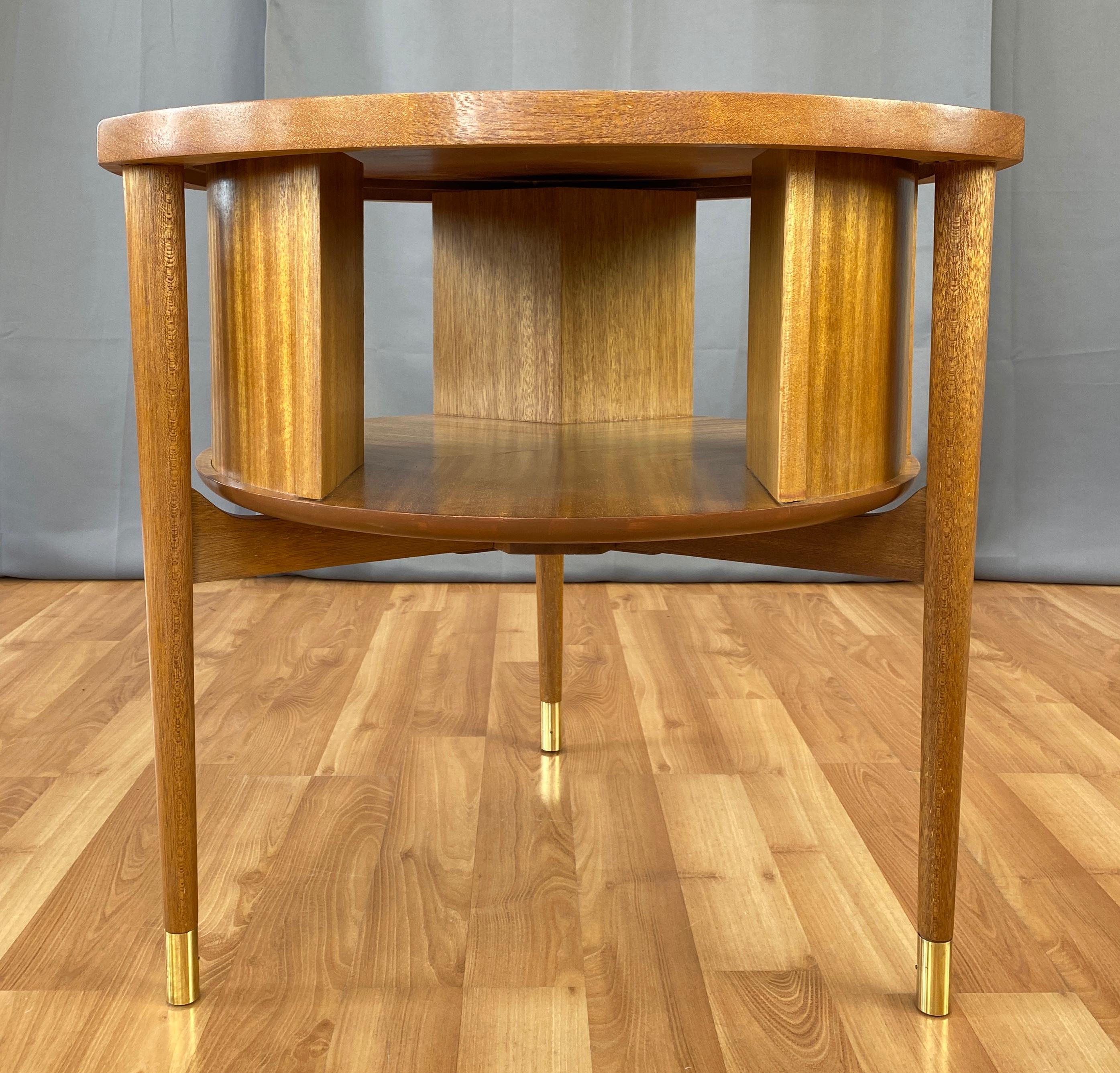 American Mahogany Drum Table John Keal for Brown-Saltman circa 1950s