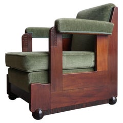 Mahogany Dutch Art Deco Reading / Armchair with Mint Upholstery & Cocobolo Feet