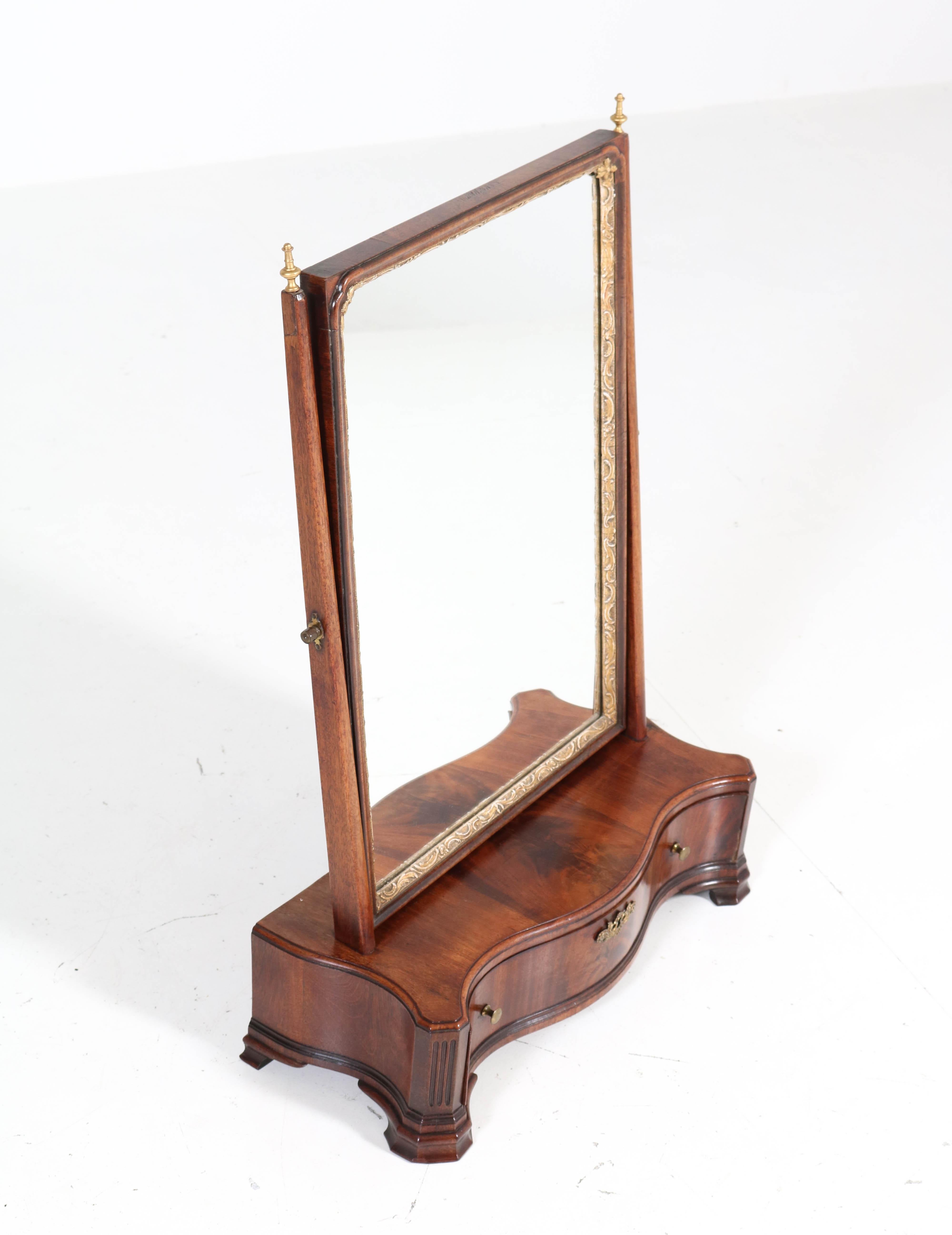 Brass Mahogany Dutch Biedermeier Table Mirror or Vanity, 1830s For Sale