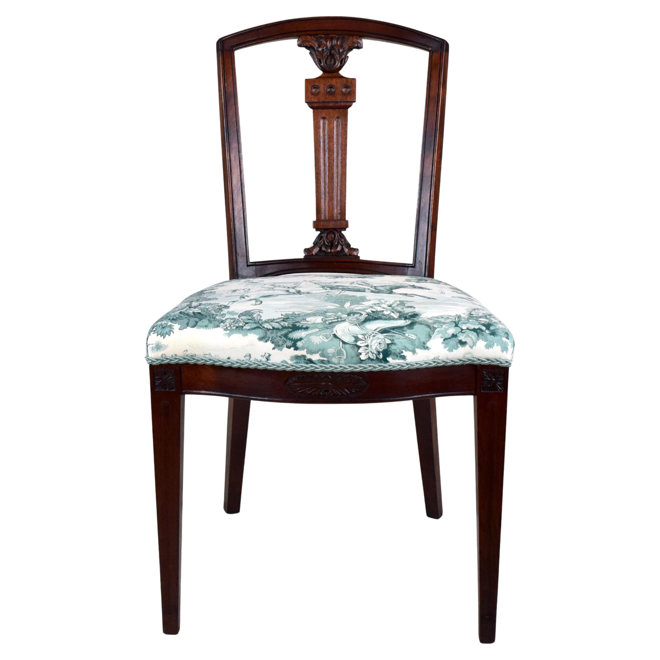 Mahogany Edwardian Side Chair in Brunschwig 
Fils Steeplechase Upholstery For Sale