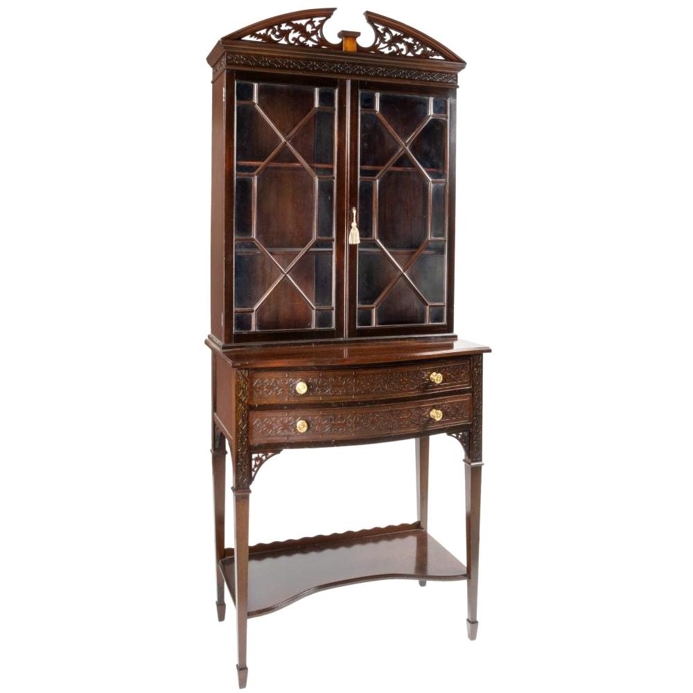 Mahogany Edwardian Mapel and Co, Chippendale Revival Display Cupboard on Stand For Sale