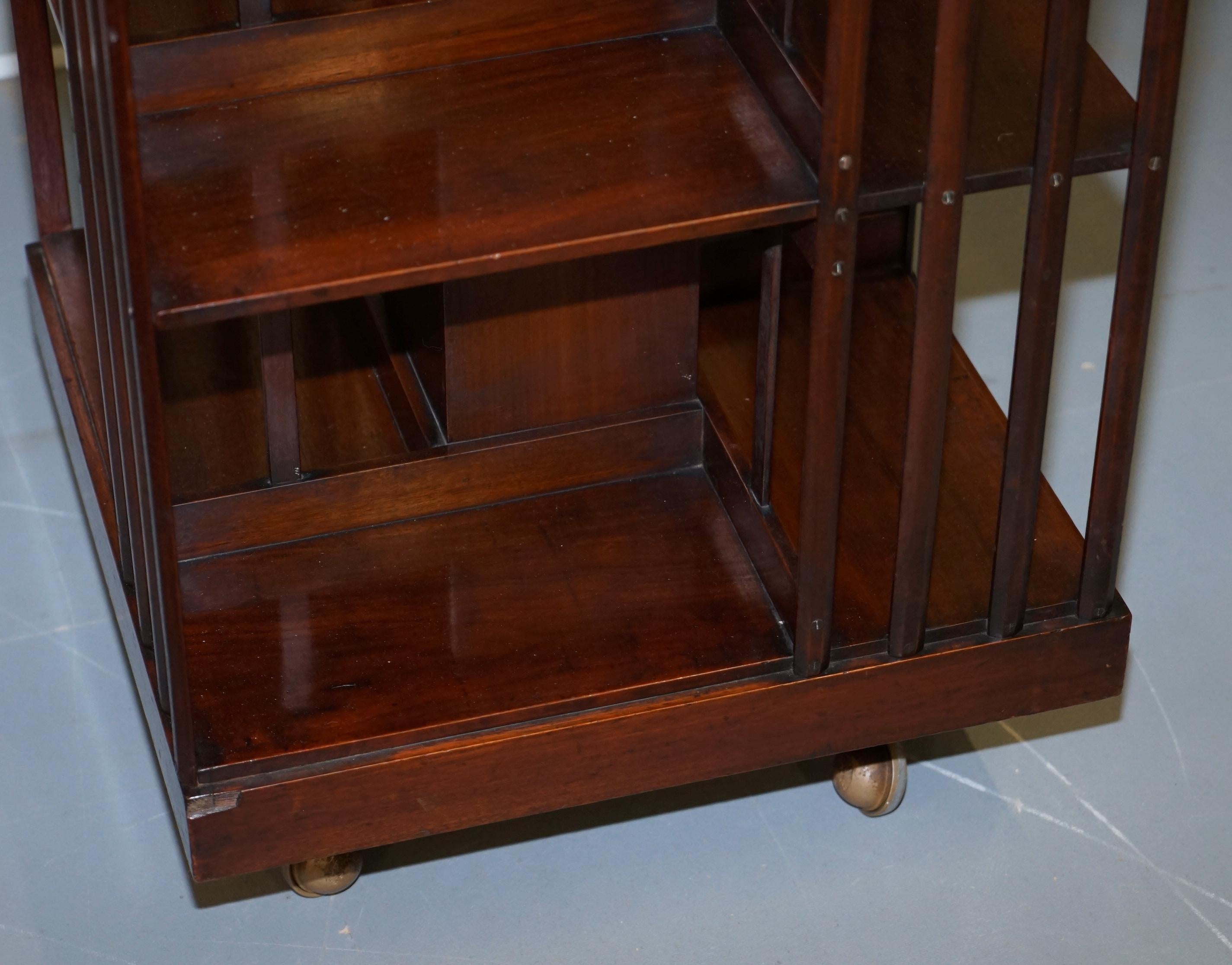 Mahogany Edwardian Revolving Library Bookcase Great Side Table Size on Wheels 2