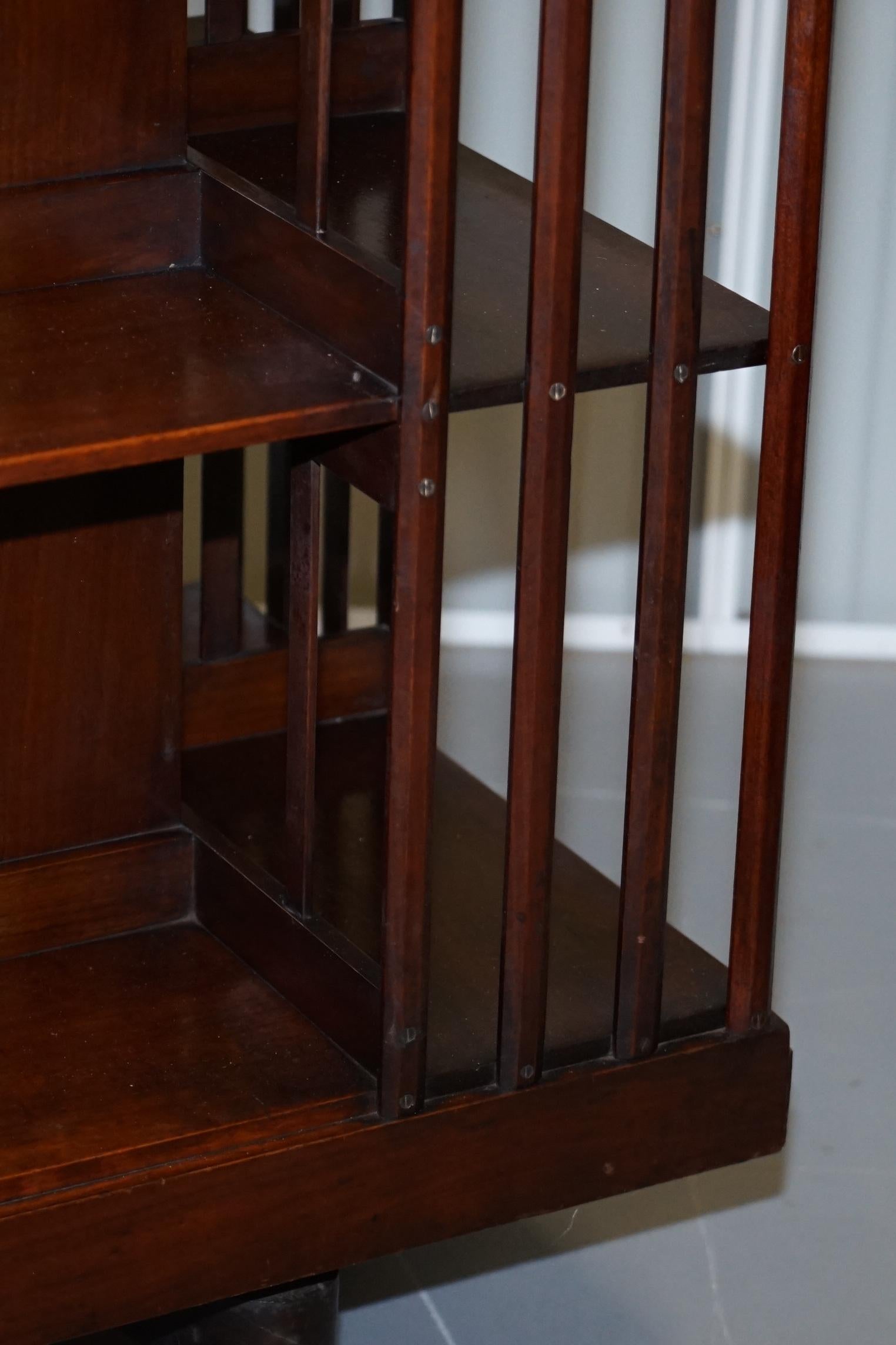 Mahogany Edwardian Revolving Library Bookcase Great Side Table Size on Wheels 4