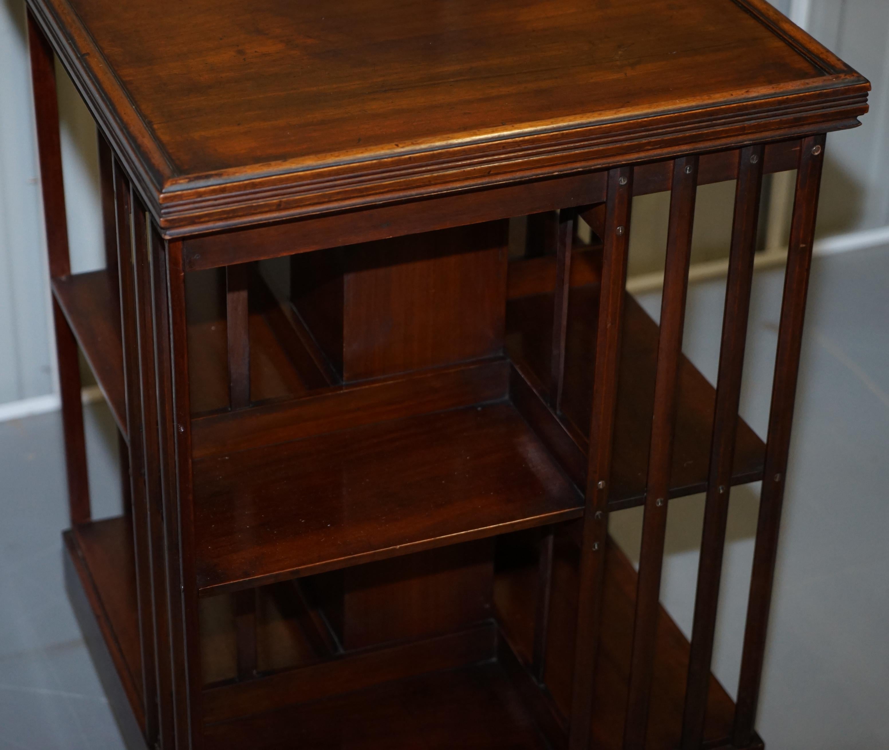 Mahogany Edwardian Revolving Library Bookcase Great Side Table Size on Wheels 1