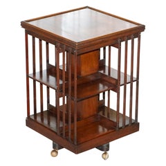 Mahogany Edwardian Revolving Library Bookcase Great Side Table Size on Wheels