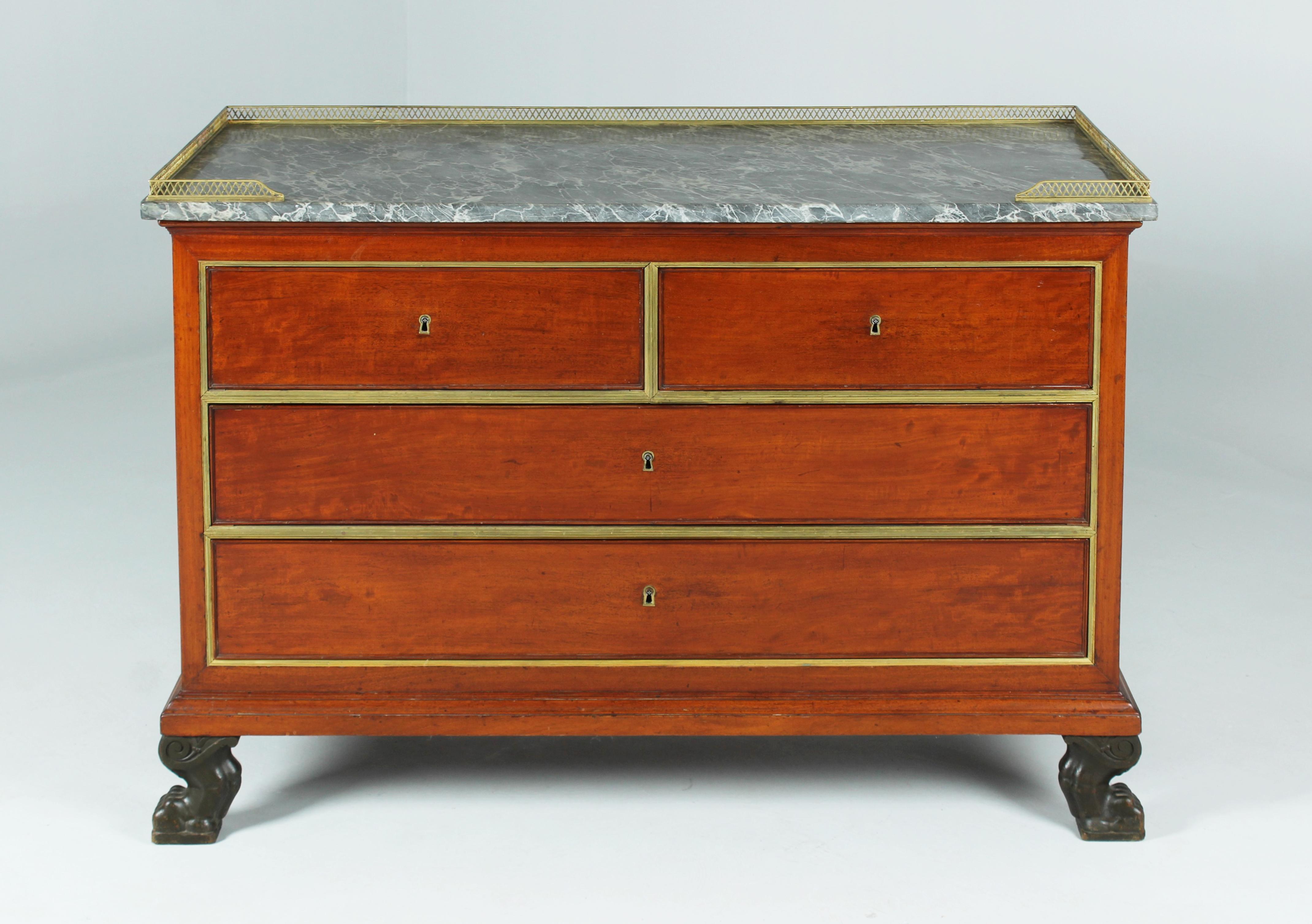 Late 18th Century Mahogany Empire Chest Of Drawers, Stamped Jacob Frères Rue Meslée, Paris c. 1800 For Sale