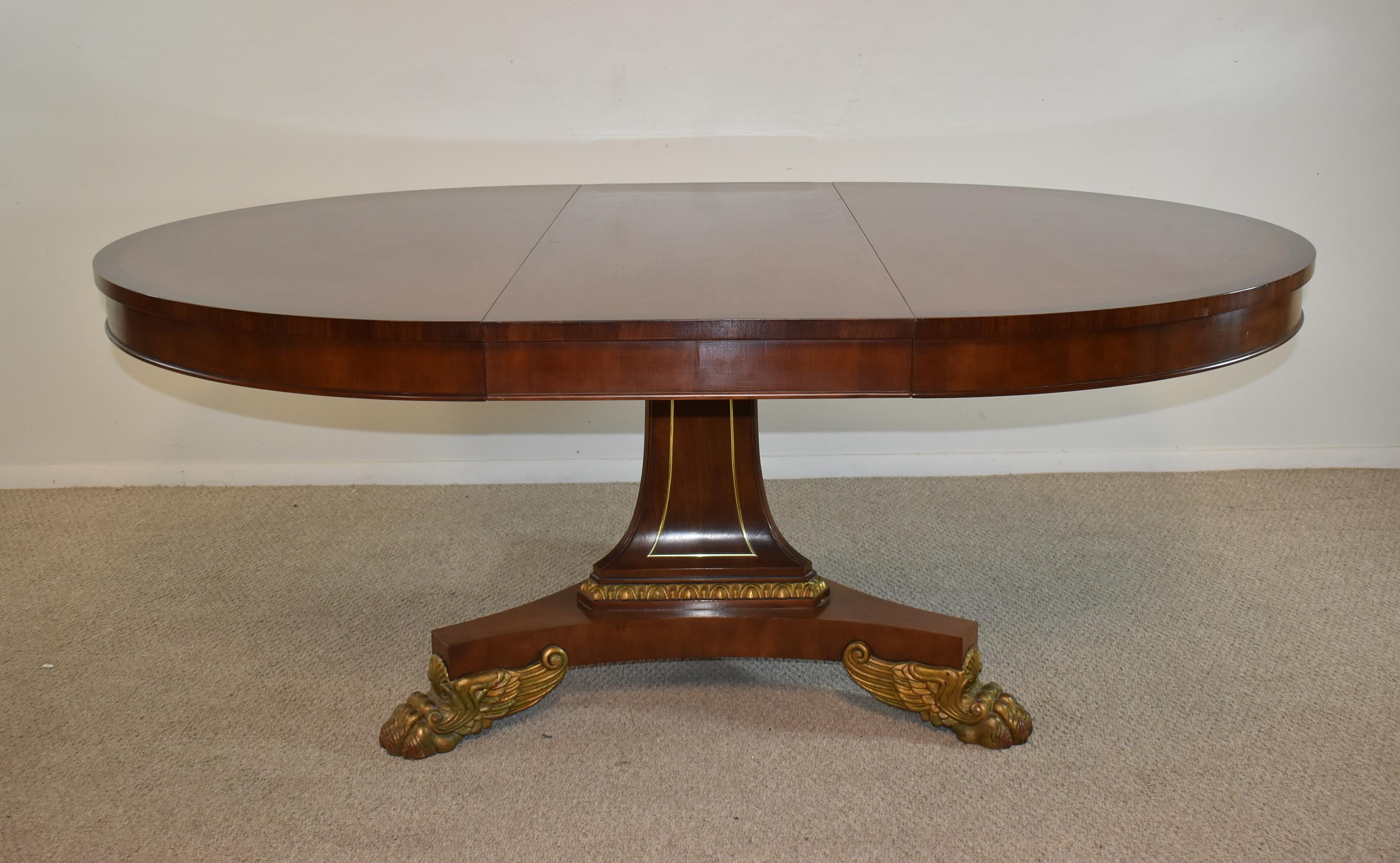 Esstisch aus Mahagoni im Empire-Stil von Baker Furniture, rund mit Blatt, Pfotenfüßen 4