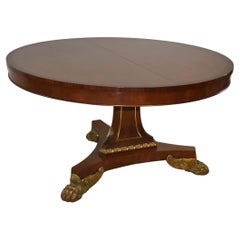 Mahogany Empire Style Dining Table by Baker Furniture, Round w/ Leaf, Paw Feet