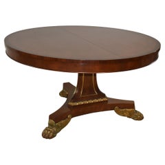 Esstisch aus Mahagoni im Empire-Stil von Baker Furniture, rund mit Blatt, Pfotenfüßen